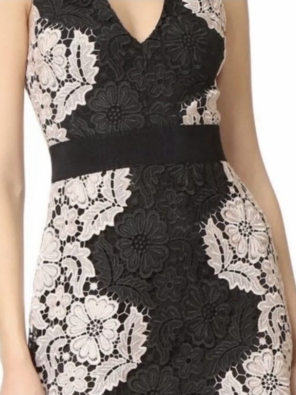Alice + Olivia Black and White Floral Lace V-Neck Mini Dress Womens Size 6. - Picture 3 of 16
